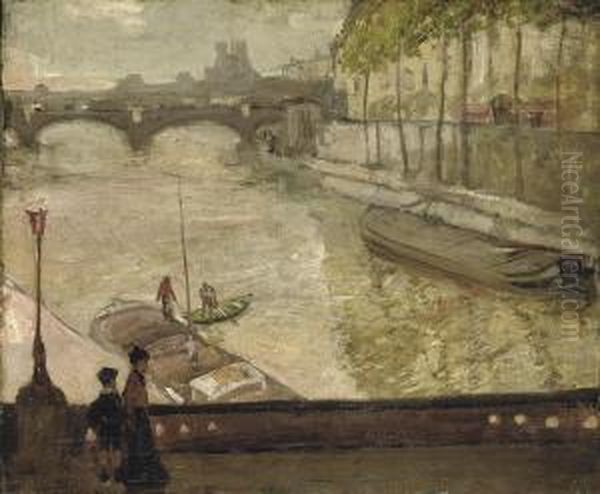 On The Seine, Paris Oil Painting by Alexander Jamieson