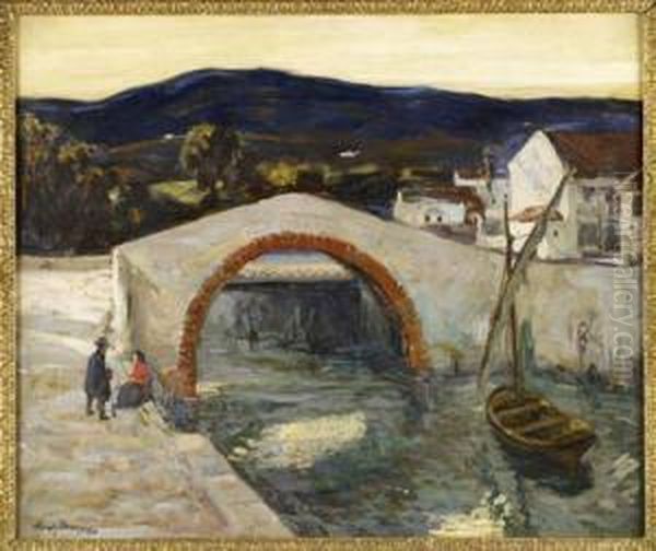 Bridge Over The River, Evening Oil Painting by Alexander Jamieson