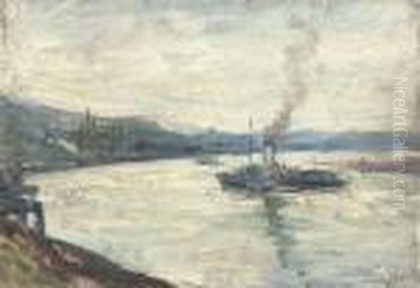 A Paddlesteamer On A River Oil Painting by Alexander Jamieson