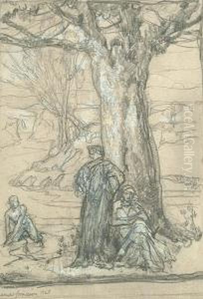 Figures By A Tree Oil Painting by Alexander Jamieson