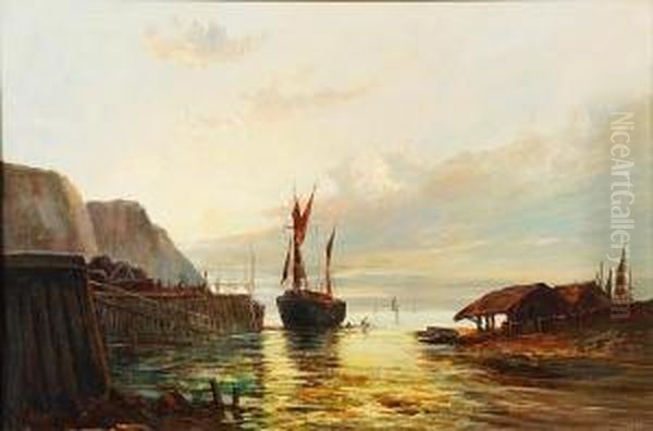 Harbour At Dawn Oil Painting by F.E. Jamieson