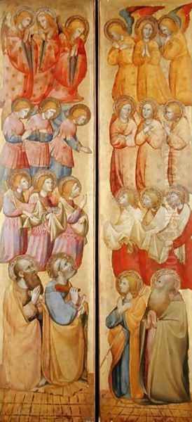 Left panel- St. Peter and St. Paul with Angels; Right panel- St. James and St. Andrew with Angels, c.1400 Oil Painting by Carlo da Camerino