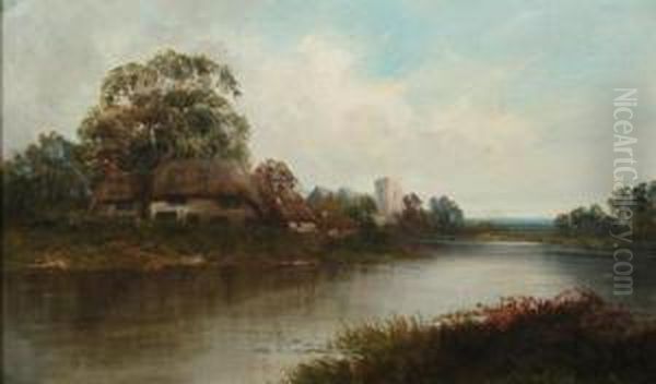 Onthe Roding, Essex Oil Painting by Frances E. Jamieson