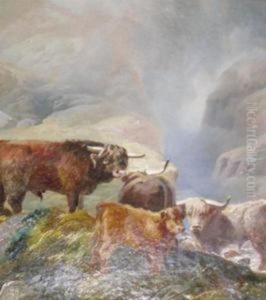 Figures And Sheep In A Landscape Oil Painting by Frances E. Jamieson