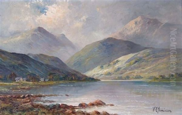 Highland Loch Scene Oil Painting by Frances E. Jamieson