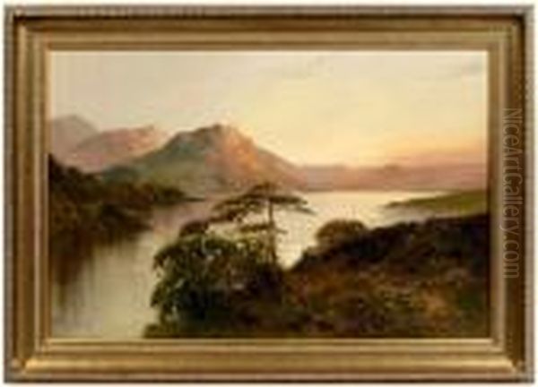 Scottish Loch At Sunset Oil Painting by Frances E. Jamieson