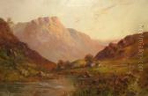 Highland Landscape With Cottages Oil Painting by Frances E. Jamieson