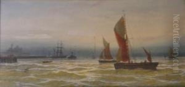 Ships At Sea Oil Painting by Frank E. Jamieson