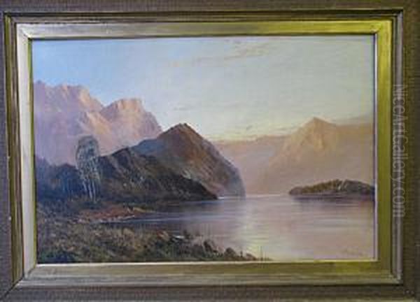 Depicting Loch Through Mountains Oil Painting by Frank E. Jamieson