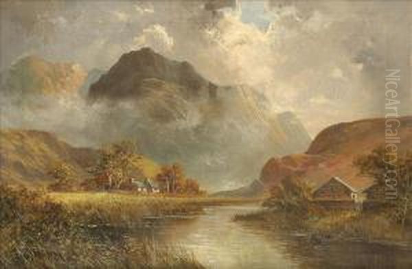 Campsie Glen;the Head Of Loch Earn A Pair Oil Painting by Frank E. Jamieson