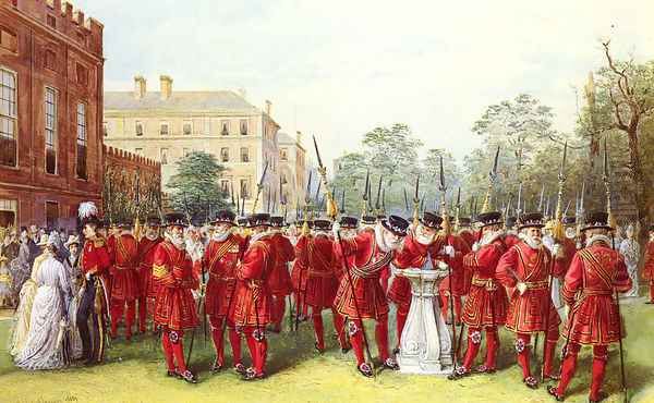 The Parade Of The Yeomen Of The Guard At Clarence House Oil Painting by Nicholas Chevalier