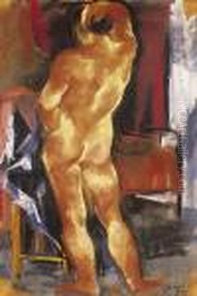 Standing Nude In Interior Oil Painting by David Jandi