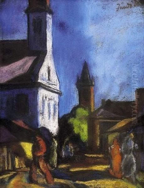 Street Scene In Nagybanya Oil Painting by David Jandi