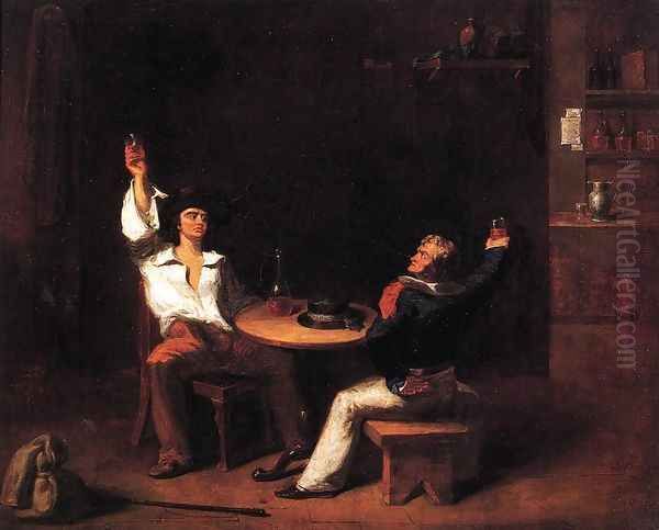 A Sailor of the U.S.S. Constitution, Toasting a New Recruit in a Saloon Oil Painting by George H. Comegys