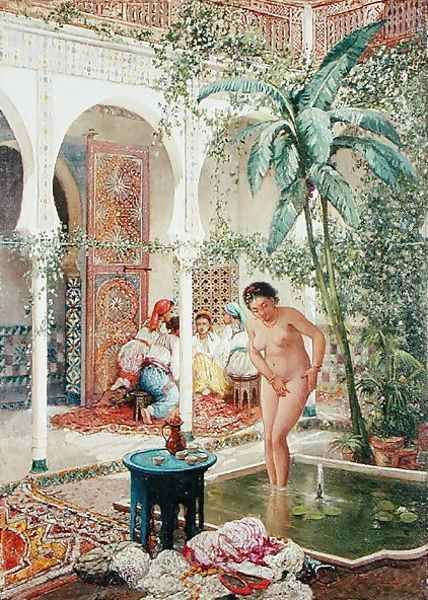 Women of the Harem at the Poolside Oil Painting by Marc-Alfred Chataud