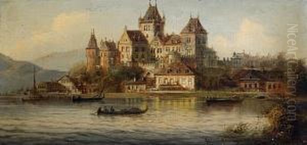 Views Of Castles On A Shore Oil Painting by J. Wilhelm Jankowski