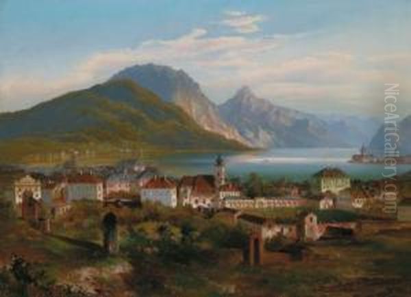 View Of Gmunden Oil Painting by J. Wilhelm Jankowski