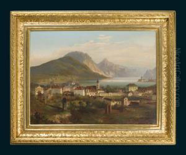 Romantische Ansicht Mit Dem Seeschloss Ort, Eines Der Oil Painting by J. Wilhelm Jankowski