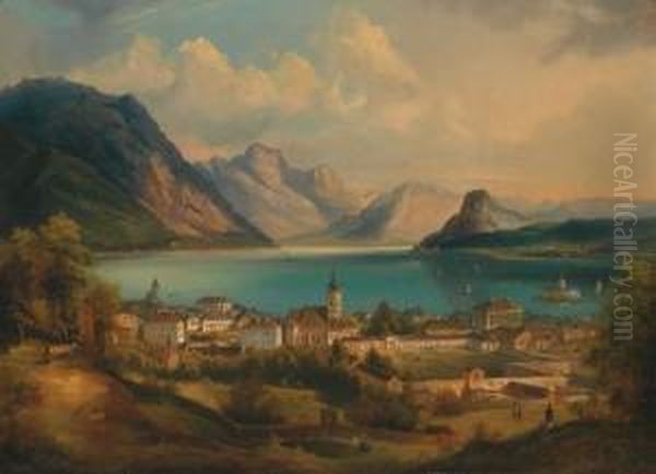 Blick Auf Gmunden Oil Painting by J. Wilhelm Jankowski