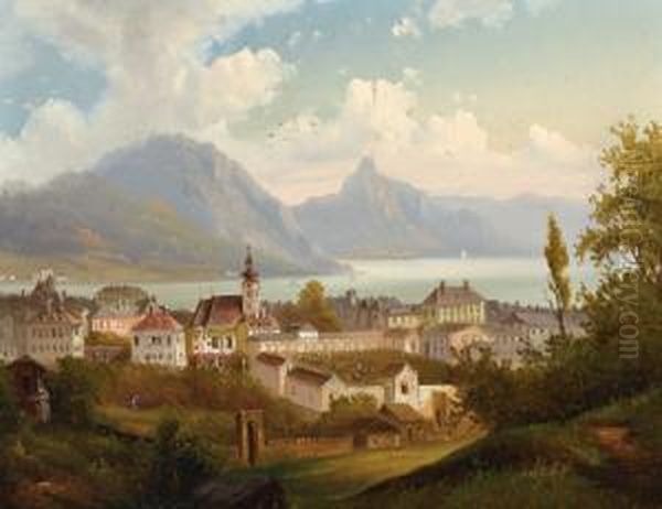 Blick Auf Gmunden Oil Painting by J. Wilhelm Jankowski