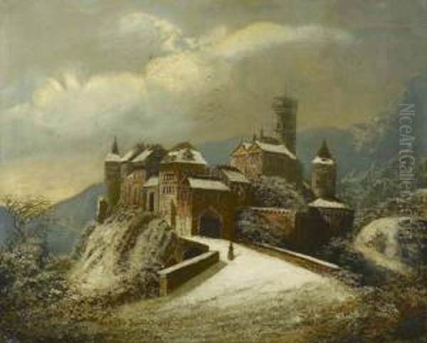 Hochburg Im Winter. Oil Painting by J. Wilhelm Jankowski