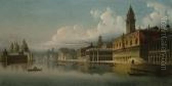 The Doges Palace, Venice, The Grand Canal Beyond Oil Painting by J. Wilhelm Jankowski