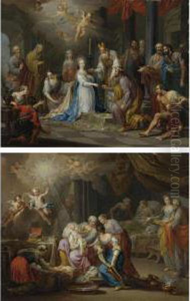 The Birth Of The Virgin; The Marriage Of The Virgin Oil Painting by Franz Christoph Janneck