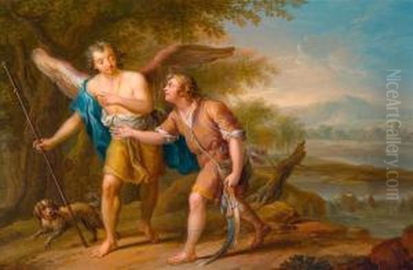 Tobias And The Angel. Oil Painting by Franz Christoph Janneck