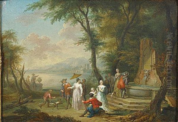 Promenade Autour D'un Lac Oil Painting by Franz Christoph Janneck