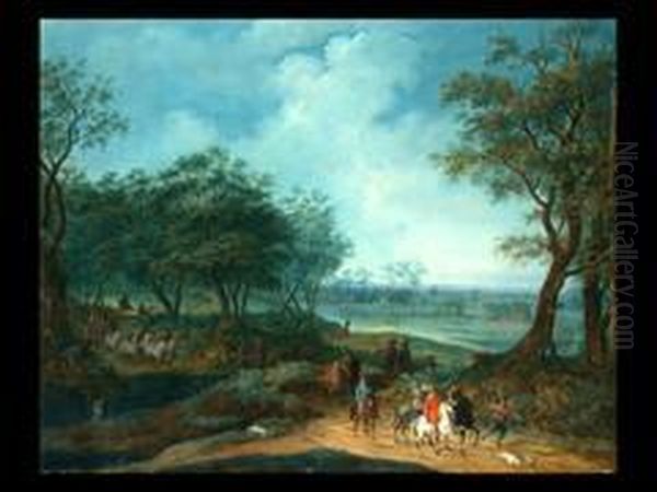 Tiefe Landschaft Mit Reitern Oil Painting by Franz Christoph Janneck