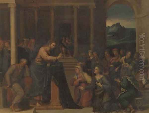 Christ in the House of Mary and Martha Oil Painting by Girolamo da Carpi