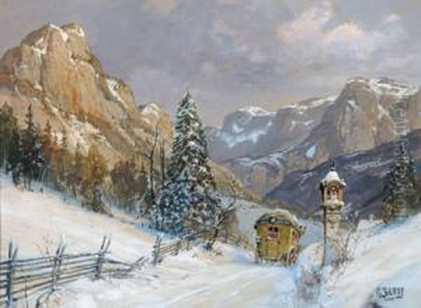 Postkutsche Im Gebirge Oil Painting by Georg Janny