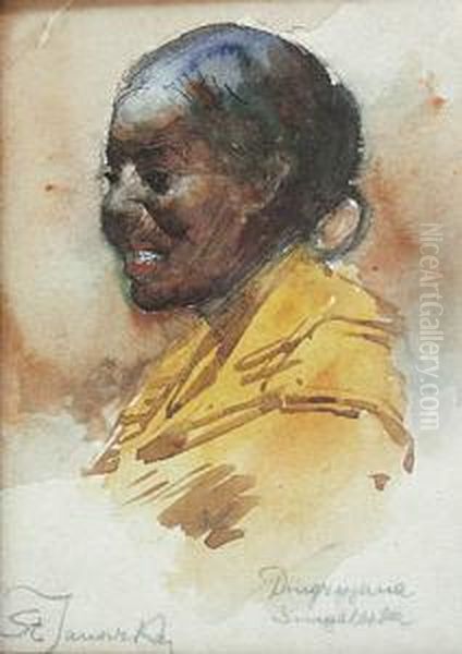 Dziewczyna Senegalska Oil Painting by Stanislaw Janowski