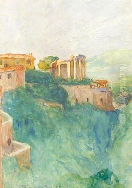 Swiatynia Sybilli W Tivoli Oil Painting by Stanislaw Janowski