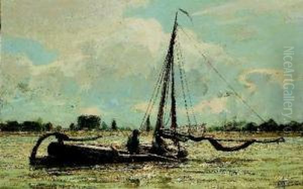 Flusspartie Mit Fischern. Oil Painting by Hendrik Willebrord Jansen