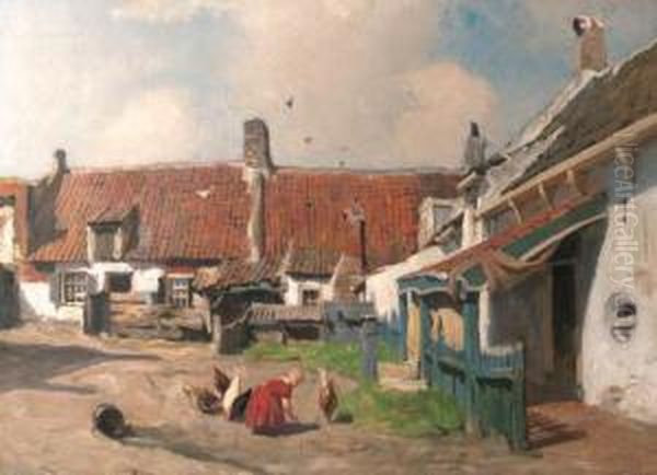 A Child Playing In A Yard Oil Painting by Hendrik Willebrord Jansen