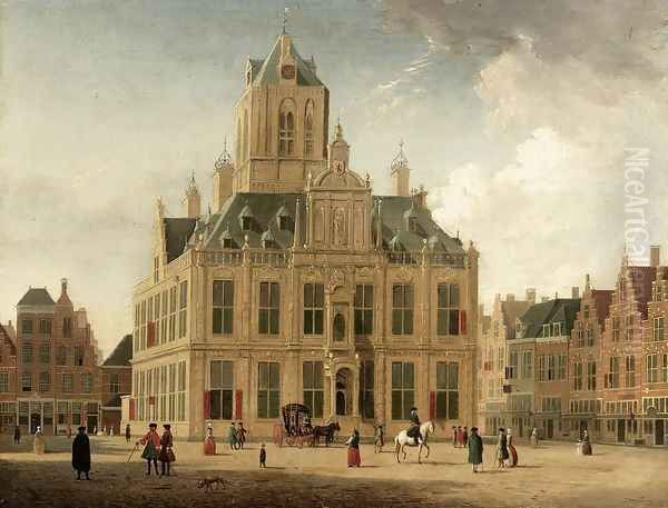 Delft: A View of the Town Hall Seen from the Grote Markt 1745-55 Oil Painting by Jan ten Compe