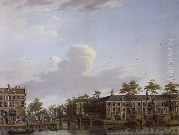 The Alms Houses on River Amstel, Amsterdam Oil Painting by Jan ten Compe