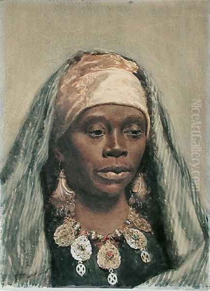 Head of a North African Woman Oil Painting by Nazzareno Cipriani