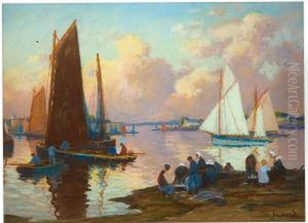 Bateaux De Peche Dans Le Port De Concarneau Oil Painting by Mathurin Janssaud