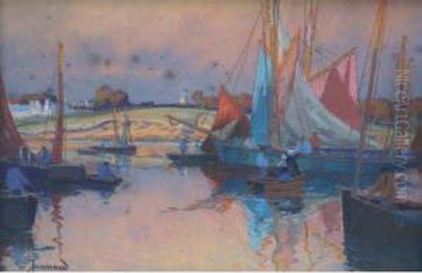 Retour De Peche Au Soleil Couchant Oil Painting by Mathurin Janssaud