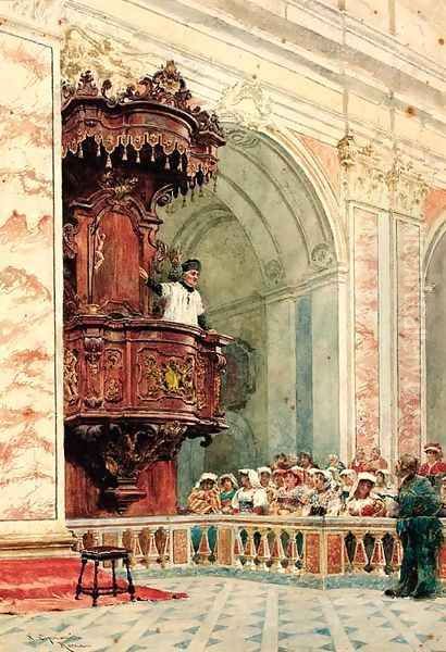 The Sermon Oil Painting by Nazzareno Cipriani