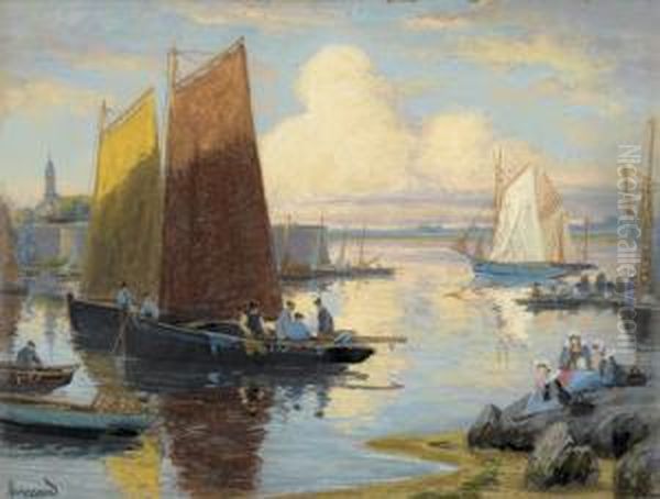 Bretonischer Hafen Mit Fischerbooten. Oil Painting by Mathurin Janssaud