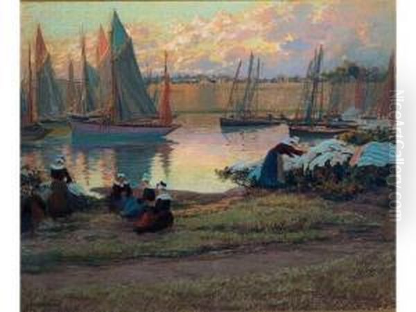 Le Depart Des Bateaux Devant Lesfemmes De Pecheurs Oil Painting by Mathurin Janssaud