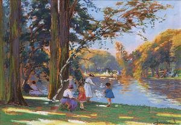 Le Bord Du Lac Au Bois De Boulogne Oil Painting by Mathurin Janssaud