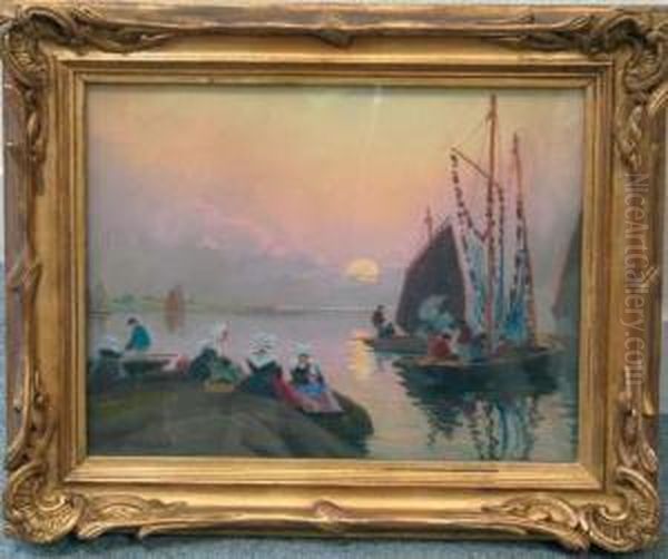  Soleil Couchant, Baie De Concarneau  Oil Painting by Mathurin Janssaud