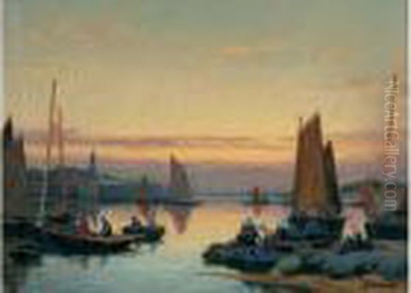 Retour De Peche A Concarneau Oil Painting by Mathurin Janssaud