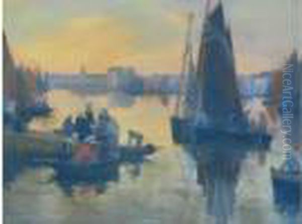 Retour De Peche Au Soleil Couchant A Concarneau Oil Painting by Mathurin Janssaud