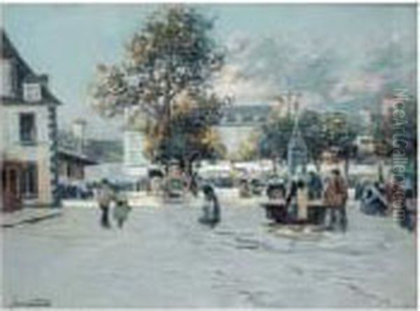 Place Du Marche A Concarneau. Oil Painting by Mathurin Janssaud