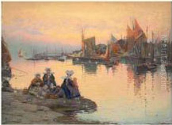 Retour De Peche A Concarneau Oil Painting by Mathurin Janssaud